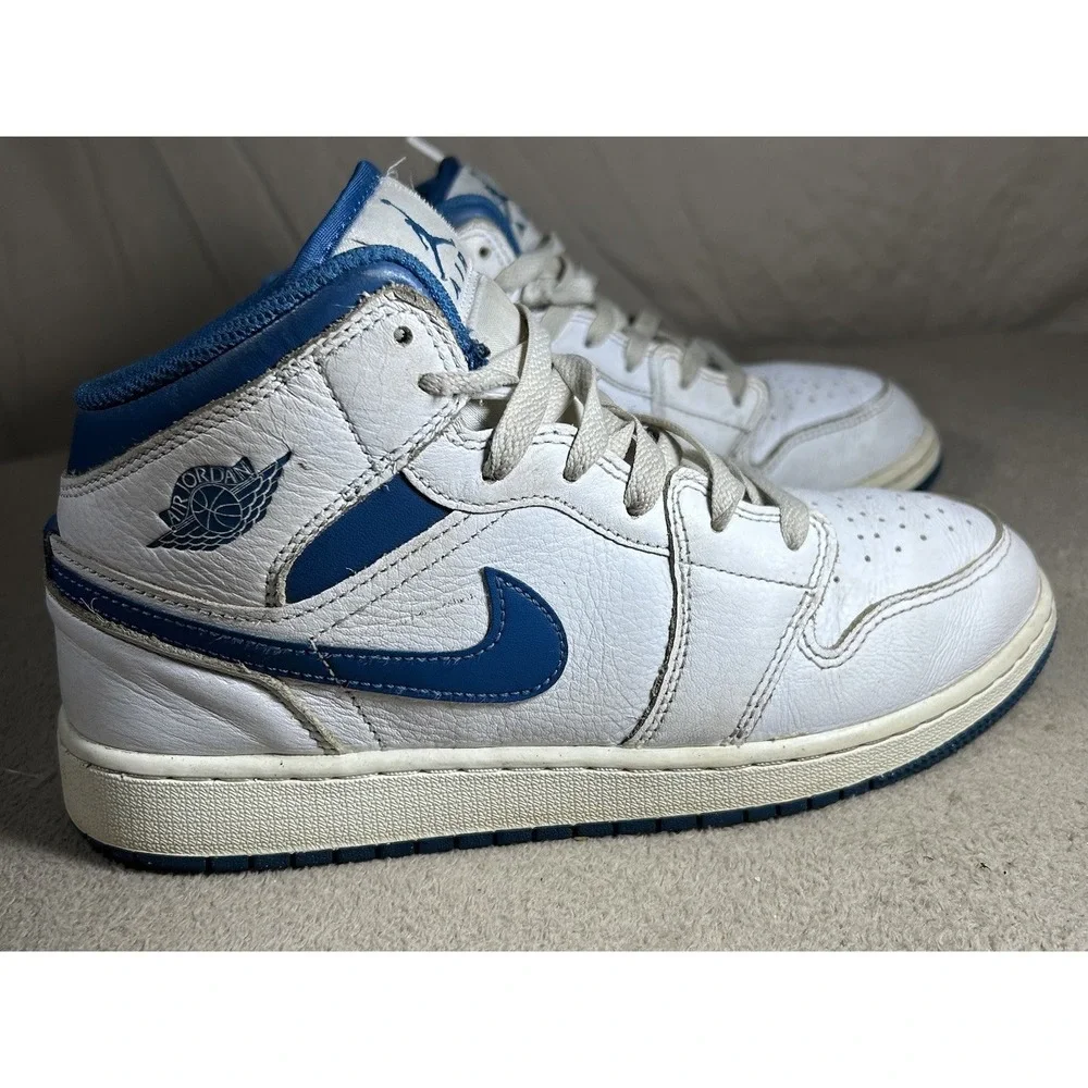 Nike Air Jordan 1 Mid SE GS Industrial Blue Shoes 7Y White FN7432-141